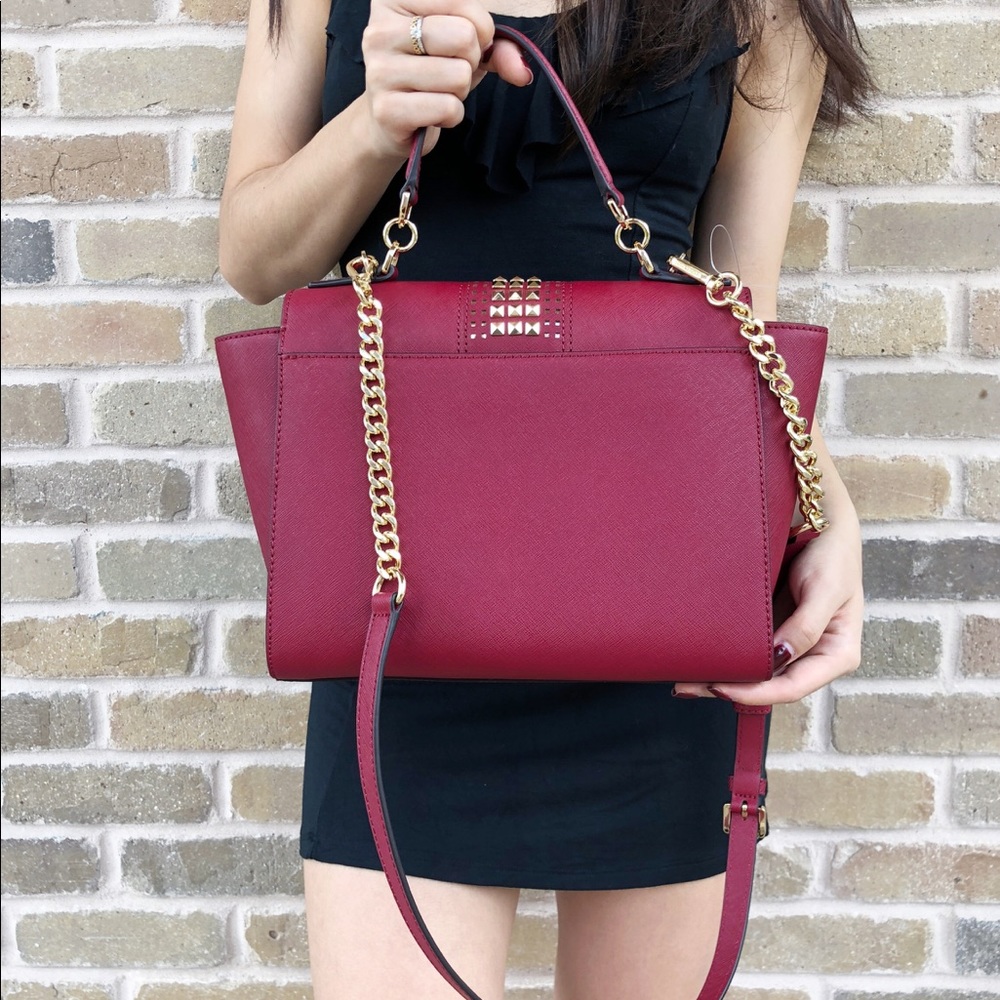 Michael Kors Stud Med Cherry Red Chain Tote - Picture 6 of 8